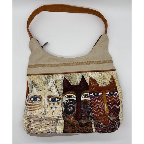 Laurel Burch Handbags - Lauren Burch Colorful Tapestry Fabric Tote Bag With Cat‎ Faces Pattern